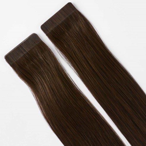 Two sets of long, straight, brown hair extensions on a white background.