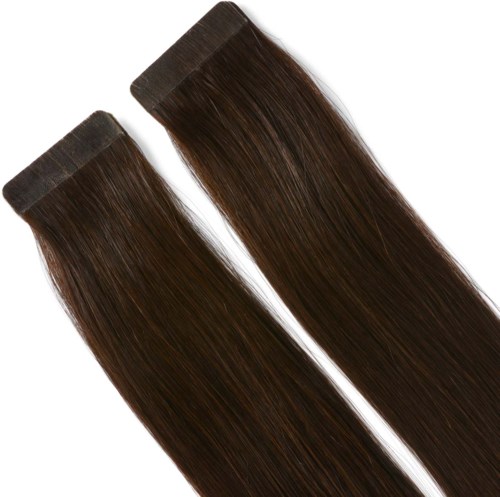 Two brown hair extension strands with clip-in ends.