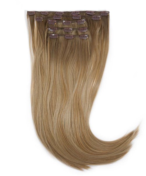 Rapunzel of Sweden Vegan Clip-ins Straight / Medium Volume / 5 pieces 50 cm Brown Ash Blonde Balayage B5.1/7.3