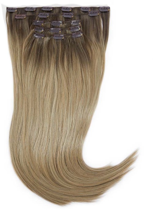 Rapunzel of Sweden Vegan Clip-ins Straight / Medium Volume / 5 pieces 50 cm Dark Ashy Blonde Balayage B2.6/10.7