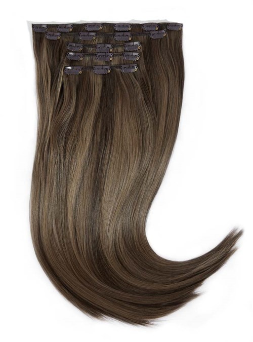 Rapunzel of Sweden Vegan Clip-ins Straight / Medium Volume / 5 pieces 50 cm Hazelnut Caramel Balayage B2.3/5.0