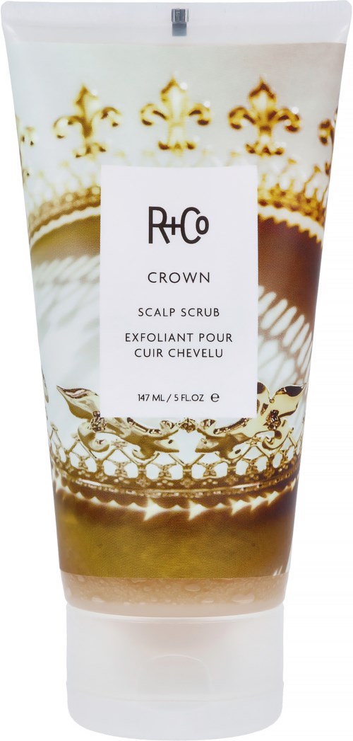 Silikoni, jossa kruunu-kuvio, merkintä 'R+Co CROWN' päänahka-scrub. 147 ml tai 5 fl oz.