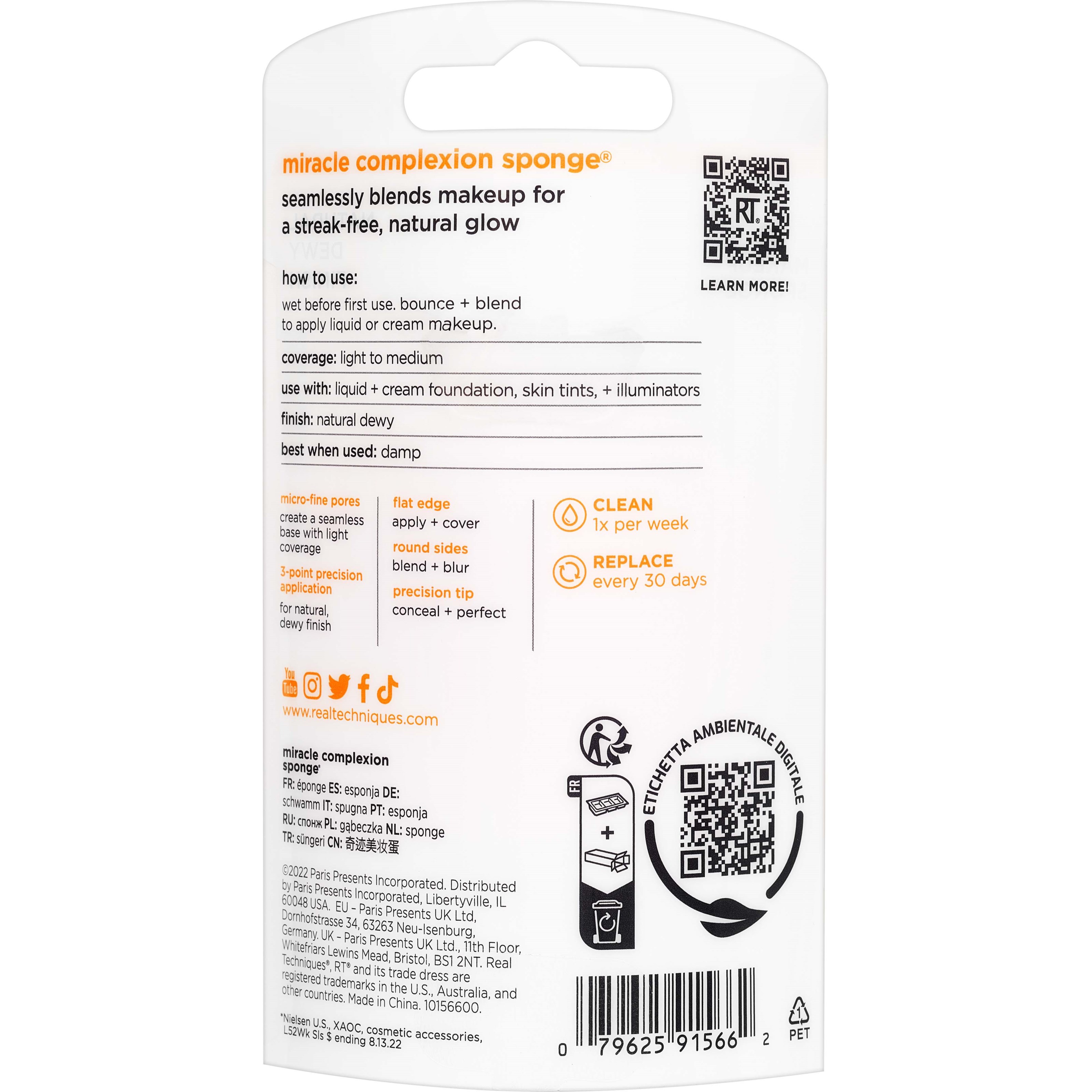 Alternativ bild 1 för Real Techniques Miracle Complexion Sponge, Rundad, Orange, Latex, 1 styck