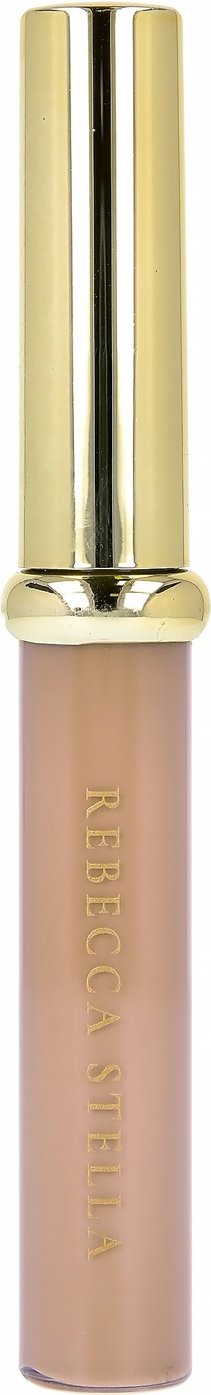 En läppglans med guldlock och genomskinlig kropp som visar ljus beige färg.