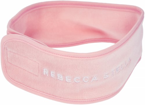 En rosa justerbar tygband med broderat text, troligen för mode eller sport.