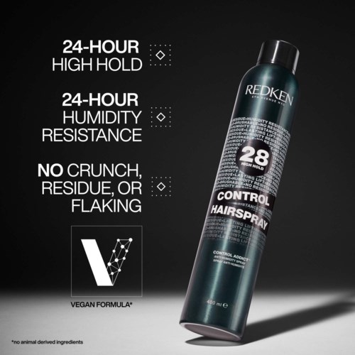 Redken-hiusspraypullo, jossa lukittu 24 tuntia, vastustus kykyä kosteudelle, ei ryppyä. Vegaaninen kaava.