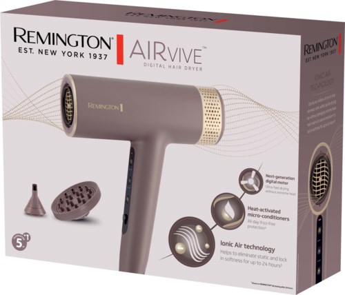 Remington AirVive hårfön med digitala funktioner och värmeaktiverade mikrovillkorare.