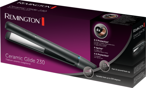 Remington keramisches Stylinggerät mit einstellbarer Hitze bis 230°C, schnelle Aufheizung in 15 Sekunden und vier Schutzfunktionen.