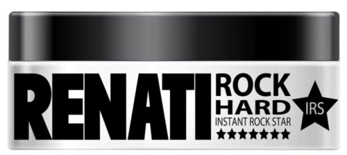 Et logo med teksten 'RENATI' i fet skrift, og tilleggs tekst 'ROCK HARD' og stjerner, i svart og hvitt.