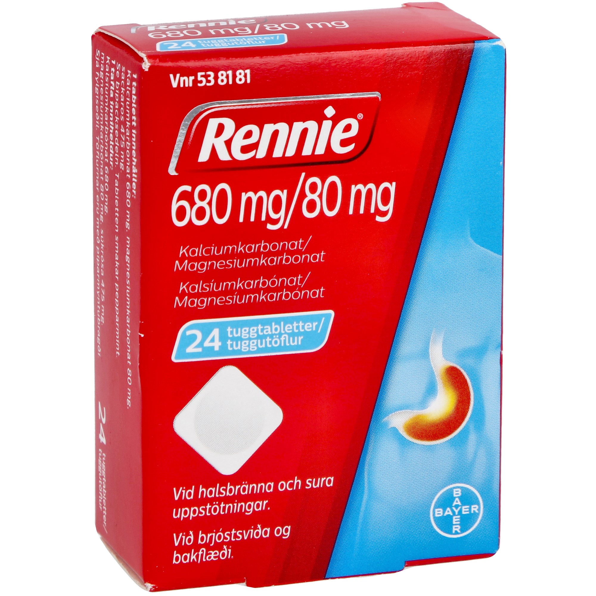 Läs mer om Rennie Tuggtablett 680 mg/80 mg 24 st