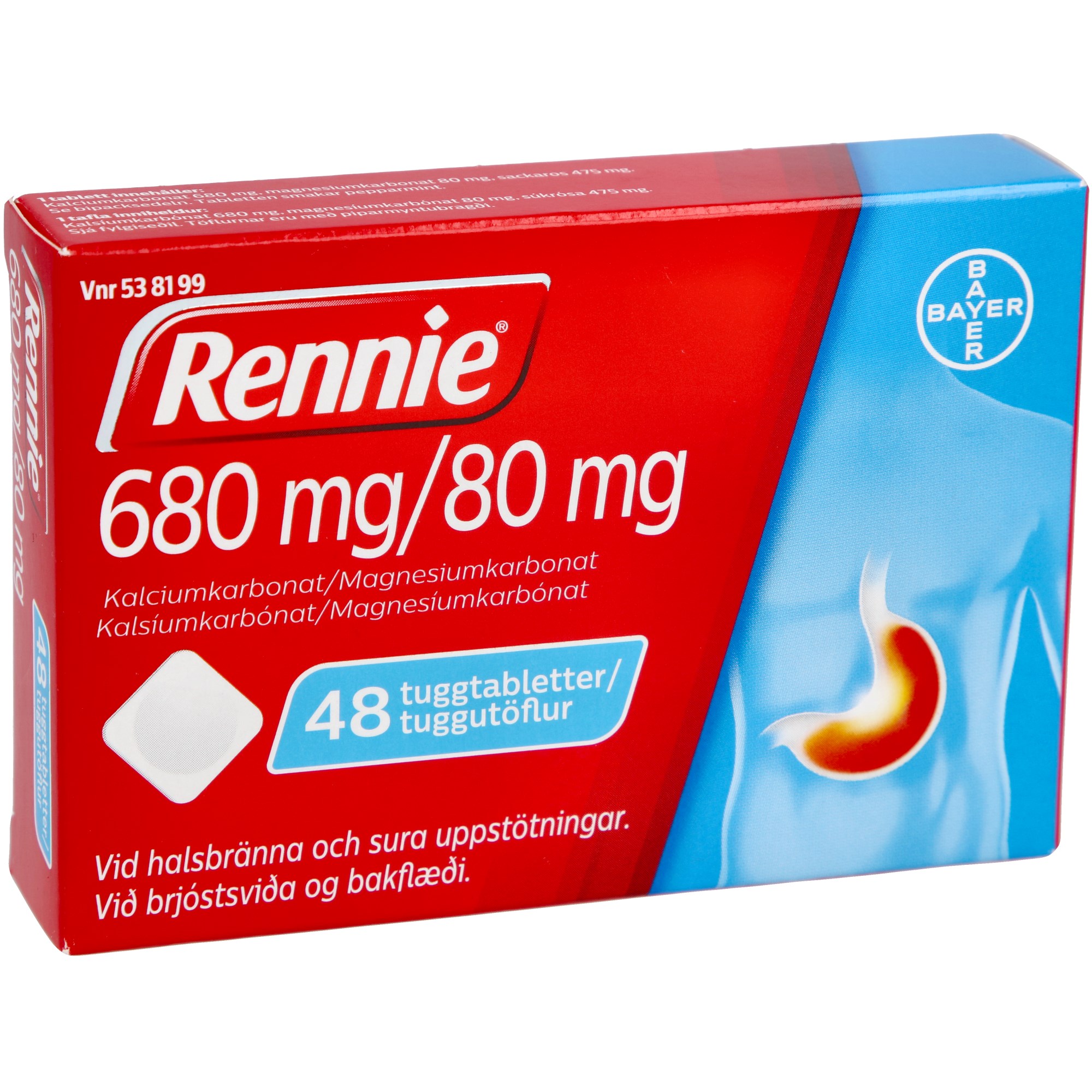 Läs mer om Rennie Tuggtablett 680 mg/80 mg 48 st