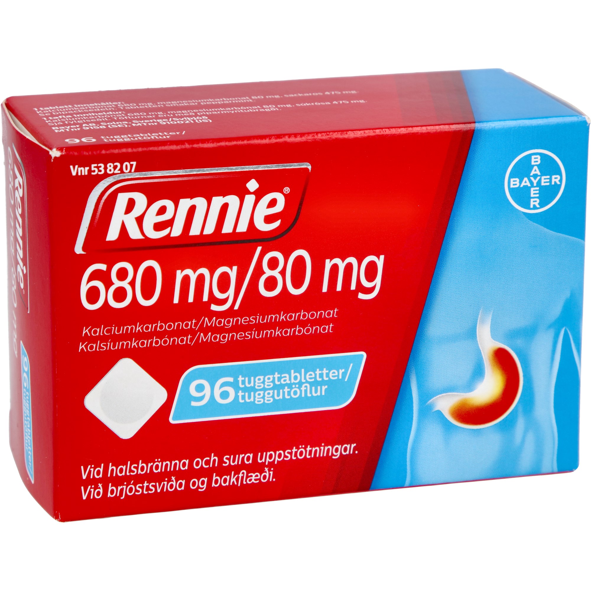 Läs mer om Rennie Tuggtablett 680 mg/80 mg 96 st