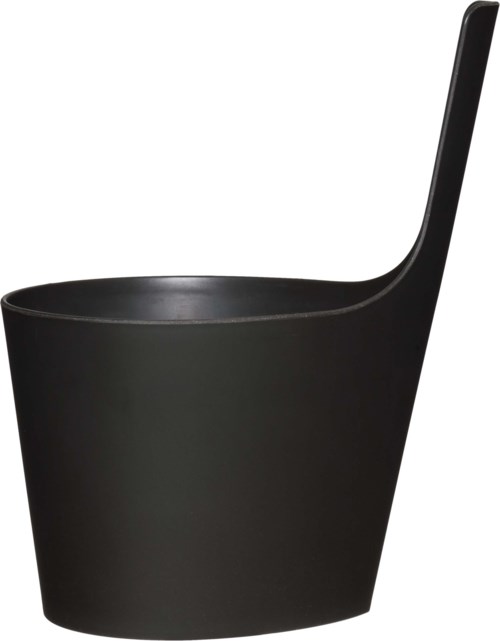 En svart, modern toalett med en slank, kurvig design och ett högt ryggstöd. Minimalistisk och stilren.