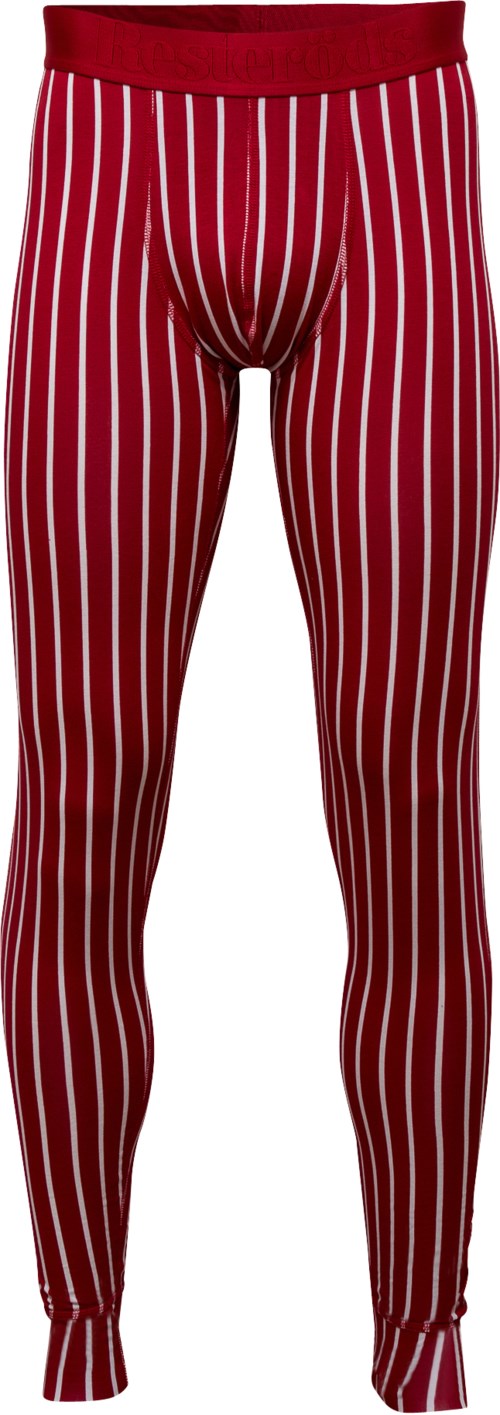 Röda och vita randiga tights med en solid röd midja och mudd vid anklarna.