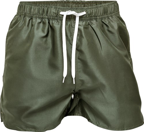 Olivgröna sportshorts med vit snörning och elastisk midja.