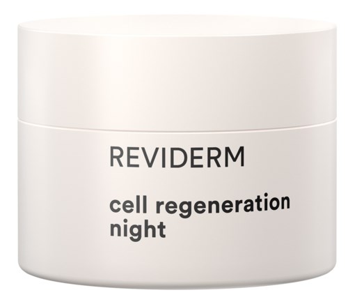 En vit burk med texten: REVIDERM, cell regeneration night.
