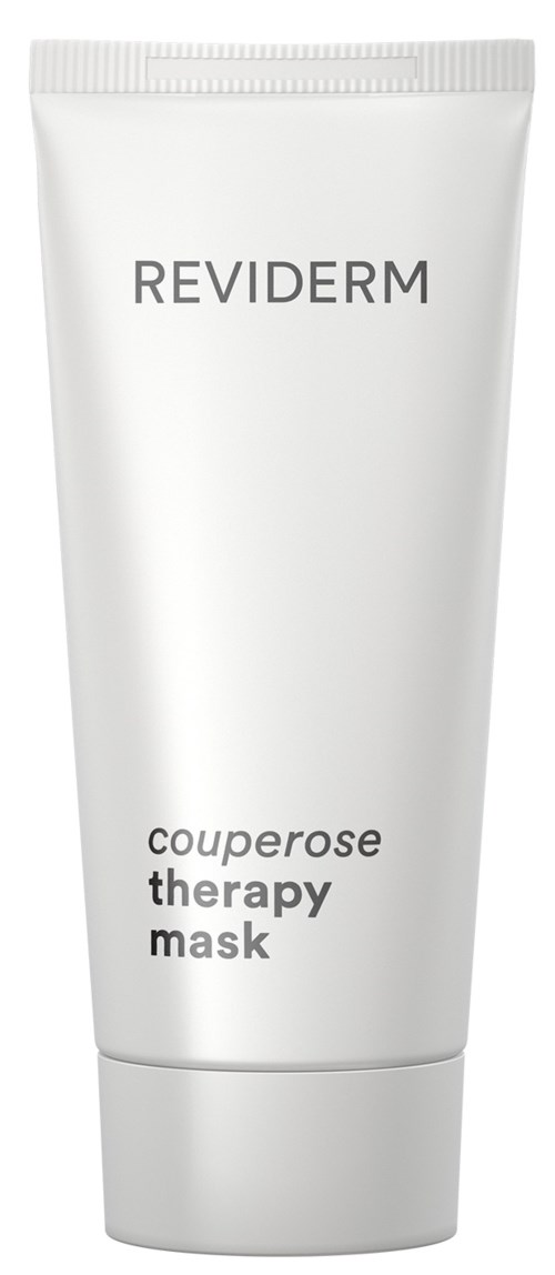 En vit tub märkt Reviderm Couperose Therapy Mask. Inga andra föremål eller bakgrundsspecifika detaljer syns.