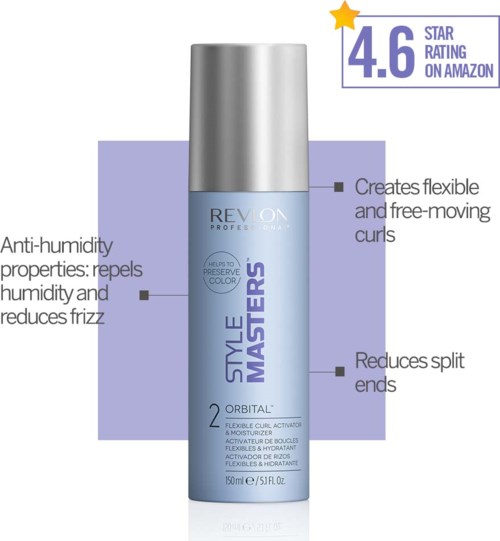 This is a blue bottle of Revlon Style Masters spray with a silver cap. It helps style hair and reduces frizz.