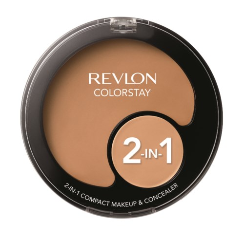 Kompakt makeup og concealer med to nuancer i sort rund beholder mærket Revlon ColorStay.
