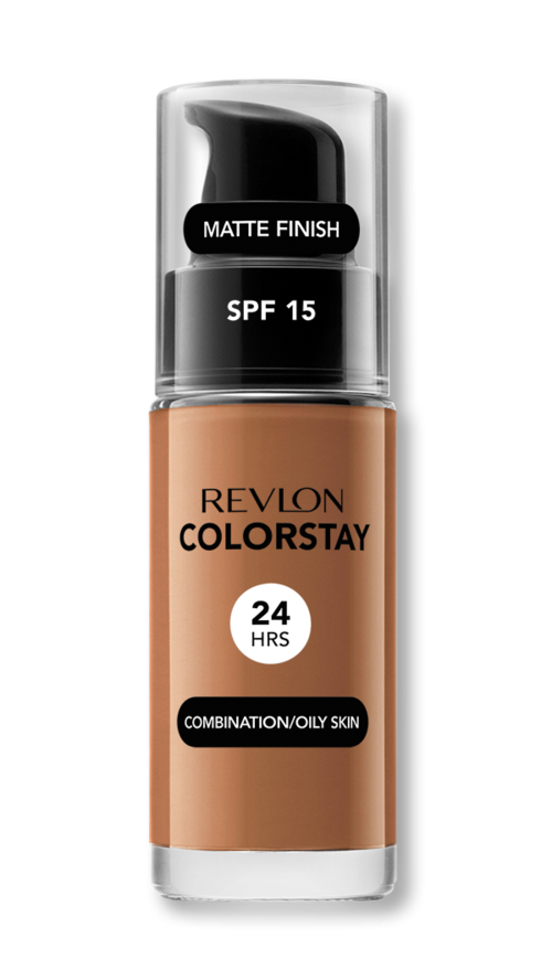 En flaska av Revlon foundation med SPF 15, matt finish, passar för oljig hud, håller i 24 timmar.