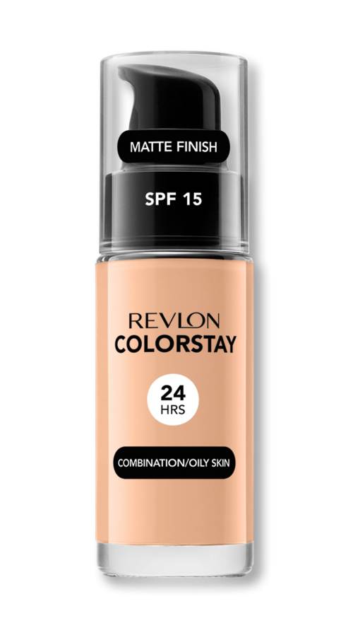Revlon ColorStay foundation för fettig hud med SPF 15 och 24 timmars täckning, matt yta.