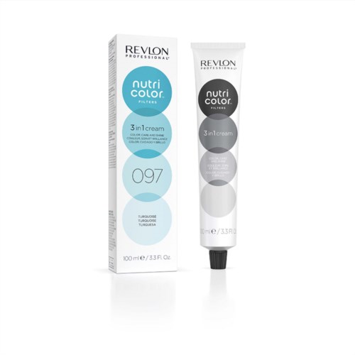 Et rør og eske med Revlon Nutri Color hårfarge, nyanse 097, turkis og sølvskygge, 100 ml.