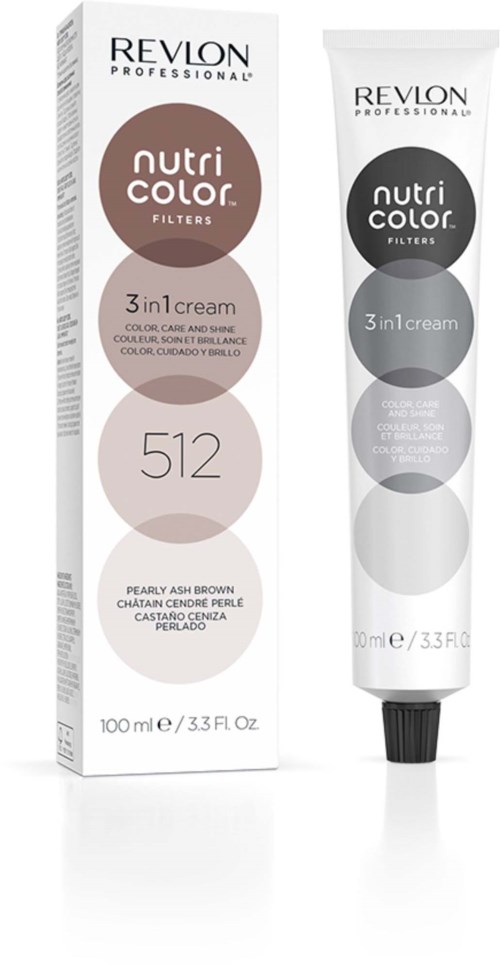 Revlon Nutri Color Filters 3-in-1 cream in shade 512, pearly ash brown, for color and shine.