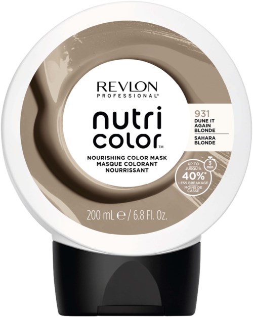 Revlon Nutri Color vårdande hårmask i en beige- och vit behållare med svart bas, 200 ml.