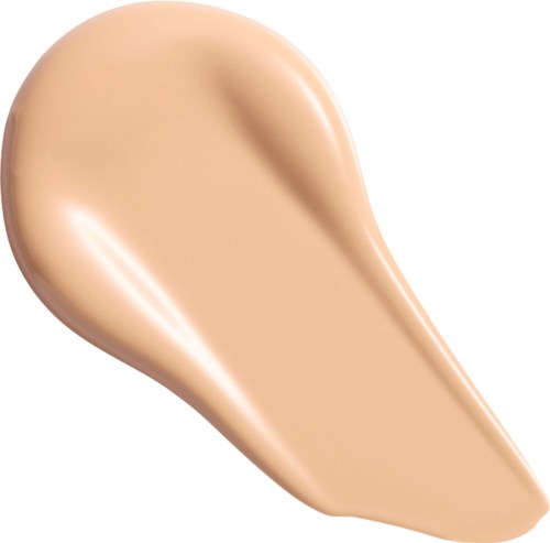 Een beige vloeibare foundationproef met een gladde, glanzende afwerking. Bevat geen verpakking of extra elementen.