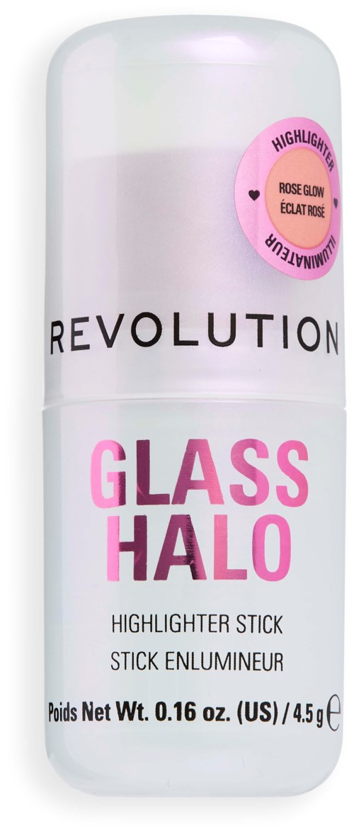 Pink and white highlighter stick with the words Glass Halo and Revolution on the packaging.