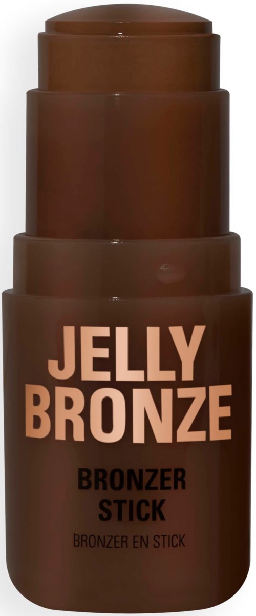 En brunstiftmunstycke märkt 'Jelly Bronze' för att ge bronsfärg åt huden, med slankt design och tydlig text.