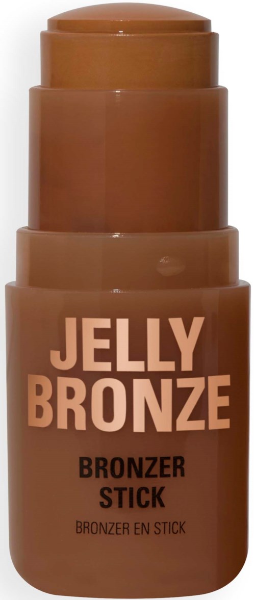 En brun stick med texten 'Jelly Bronze', används för att ge bränna eller bronsfärg på huden.