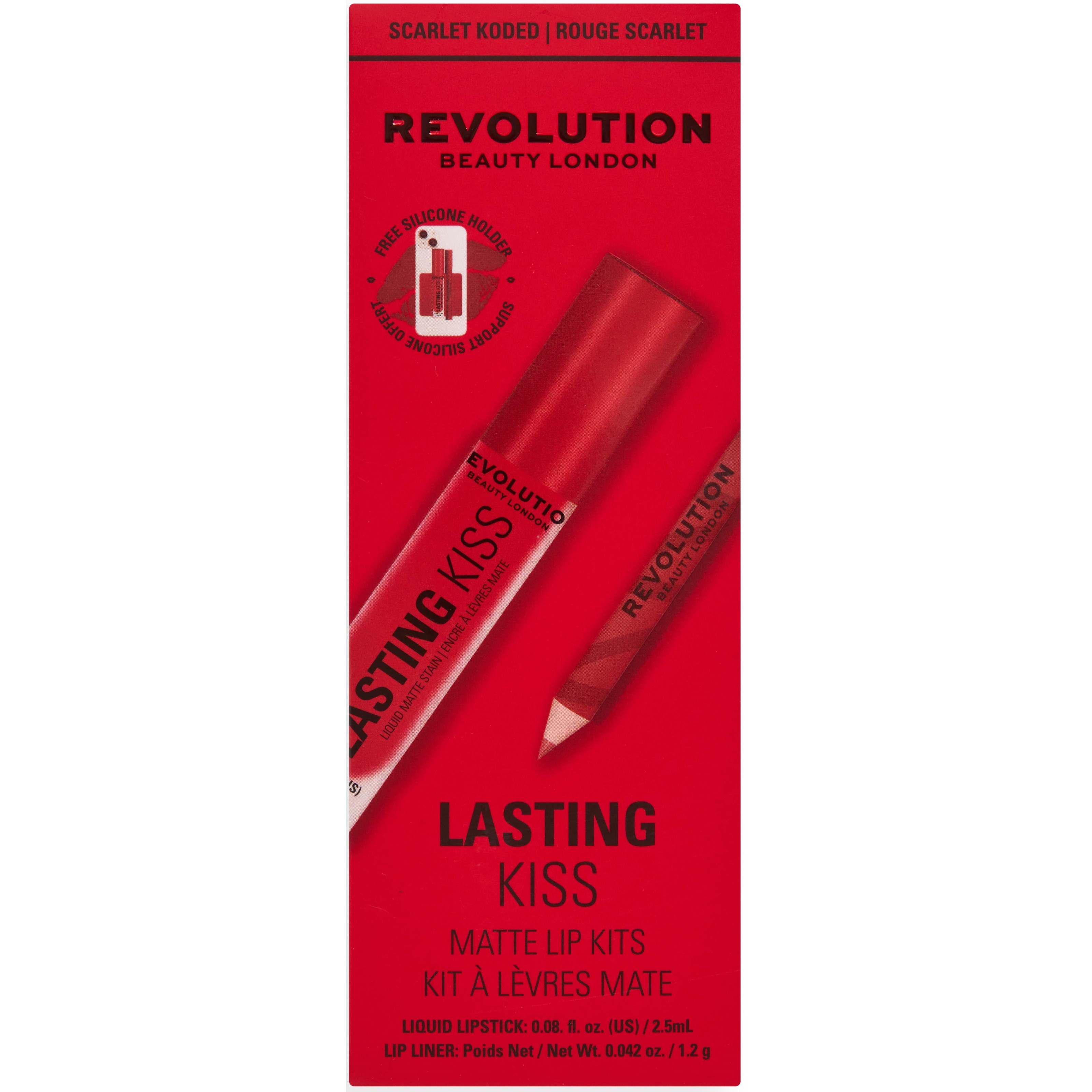 Revolution Beauty London Lasting Kiss Matte Lip Kit Scarlet Koded