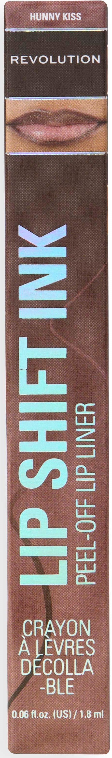 Lip tint package with a lip and eye design, labeled as a peel-off lip pliner, in brown and pink colors.