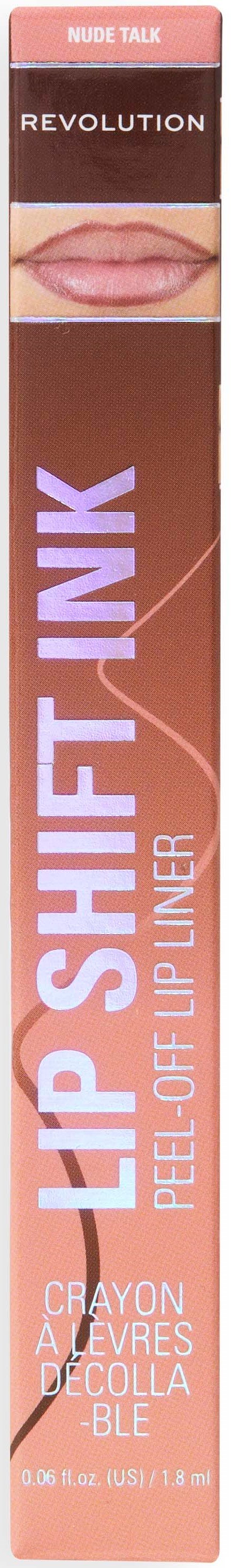 A long pink box displays a lip pencil product named 'LIP SHIFT INK'. It features a close-up of lips and product details.