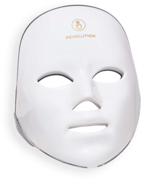 Vit ansiktsmask med Revolution-logotypen upptill.