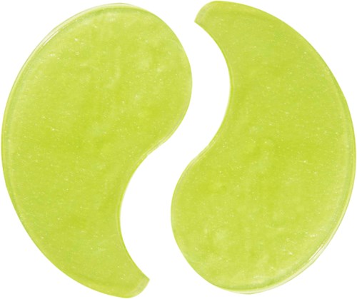 Två gröna, halvcirkelformade gelébitar med glansig yta.