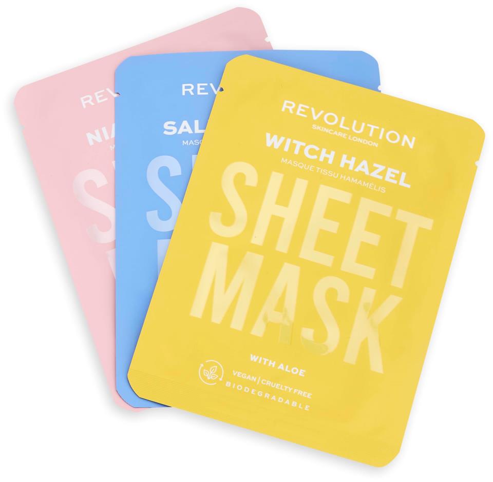 Revolution Skincare Biodegradable Blemish Prone Skin Sheet Mask 3 Pack