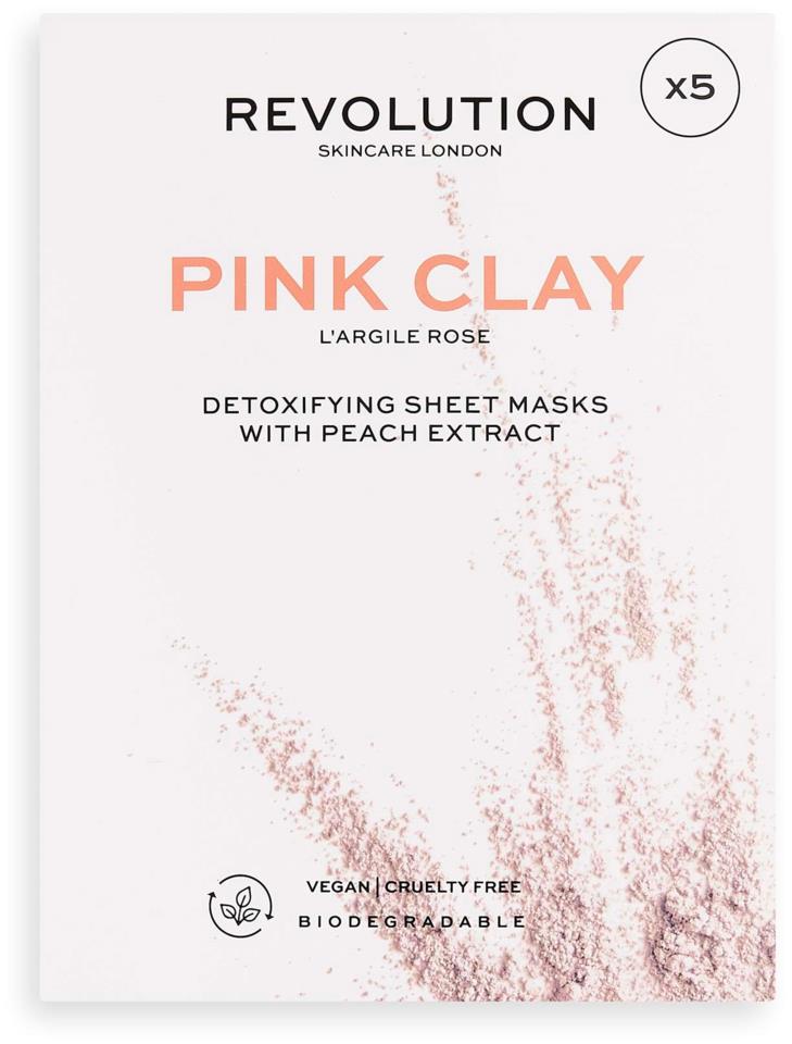 Revolution Skincare Biodegradable Detoxifying Pink Clay Sheet Mask 5 Pack