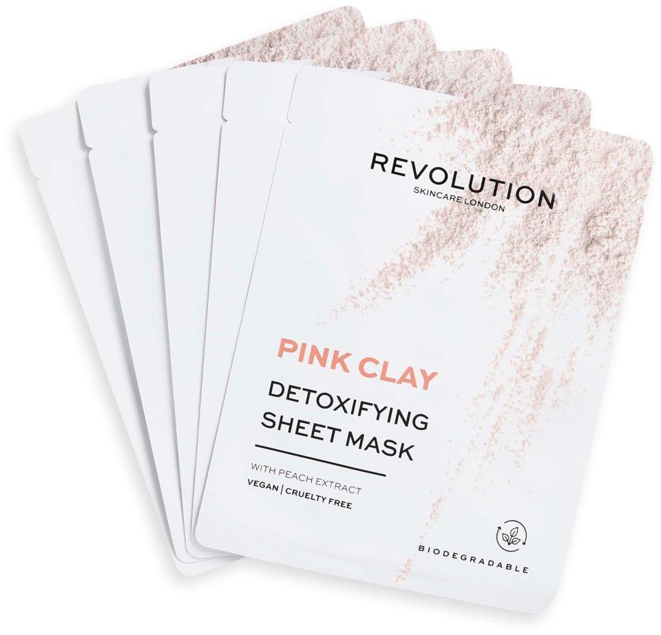 Revolution Skincare Biodegradable Detoxifying Pink Clay Sheet Mask 5 Pack