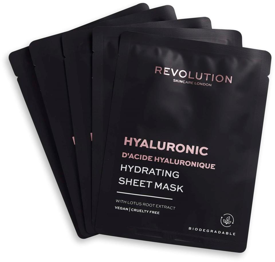 Revolution Skincare Biodegradable Hydrating Hyaluronic Acid Sheet Mask 5 Pack