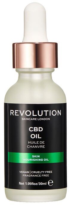 Liten flaska CBD-olja med pipett, märkt för hudnäring, cruelty-free och vegan.