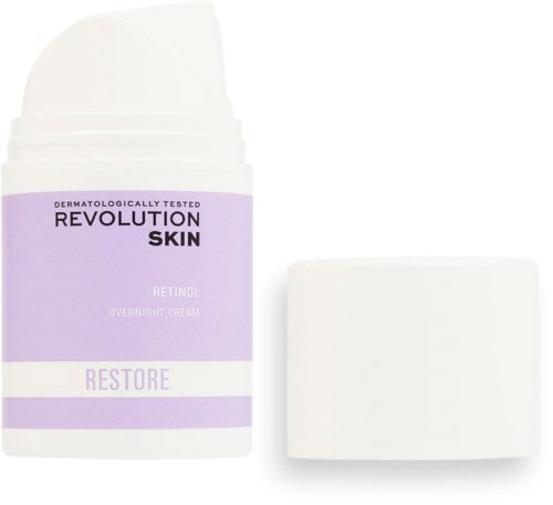 A purple and white bottle of skincare cream with a box next to it.