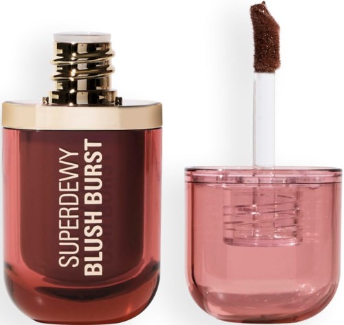 Lip gloss or liquid blush in a pink container with a brush applicator. The product name is Superdewy Blush Burst.