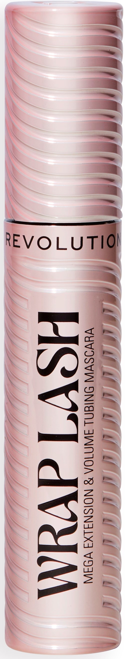 Rosa Mascara-Röhre mit schwarzem und weißem Text, beschriftet 'Wide-Ash' und 'Revolution.'