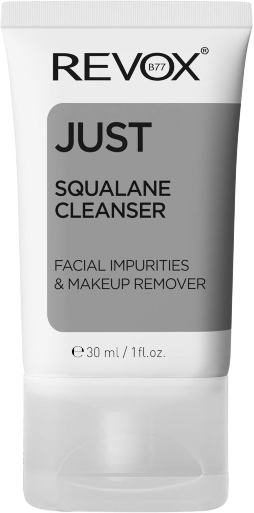 Bildet viser en tube med Revox Just Squalane Cleanser for ansiktets urenheter og fjerning av sminke.