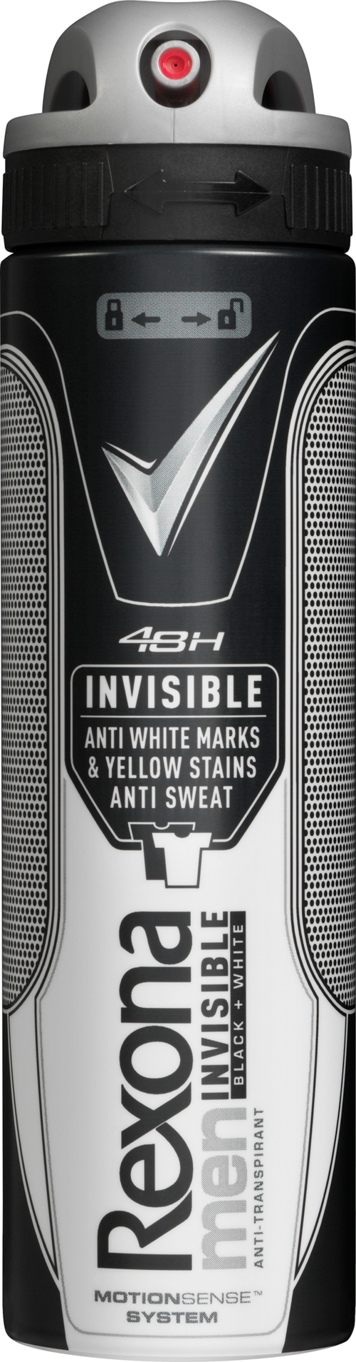 Puszka Rexona Men Invisible dezodorantu z funkcją eliminacji białych plam, żółtych plam i potu.