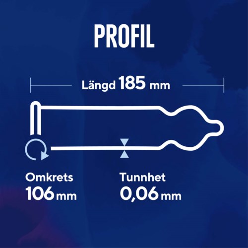 Profile diagram showing length 185 mm, circumference 106 mm, and thickness 0.06 mm of a product.