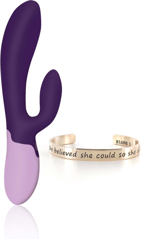 Een paarse en lavendelkleurige vibratie met een ring met tekst.