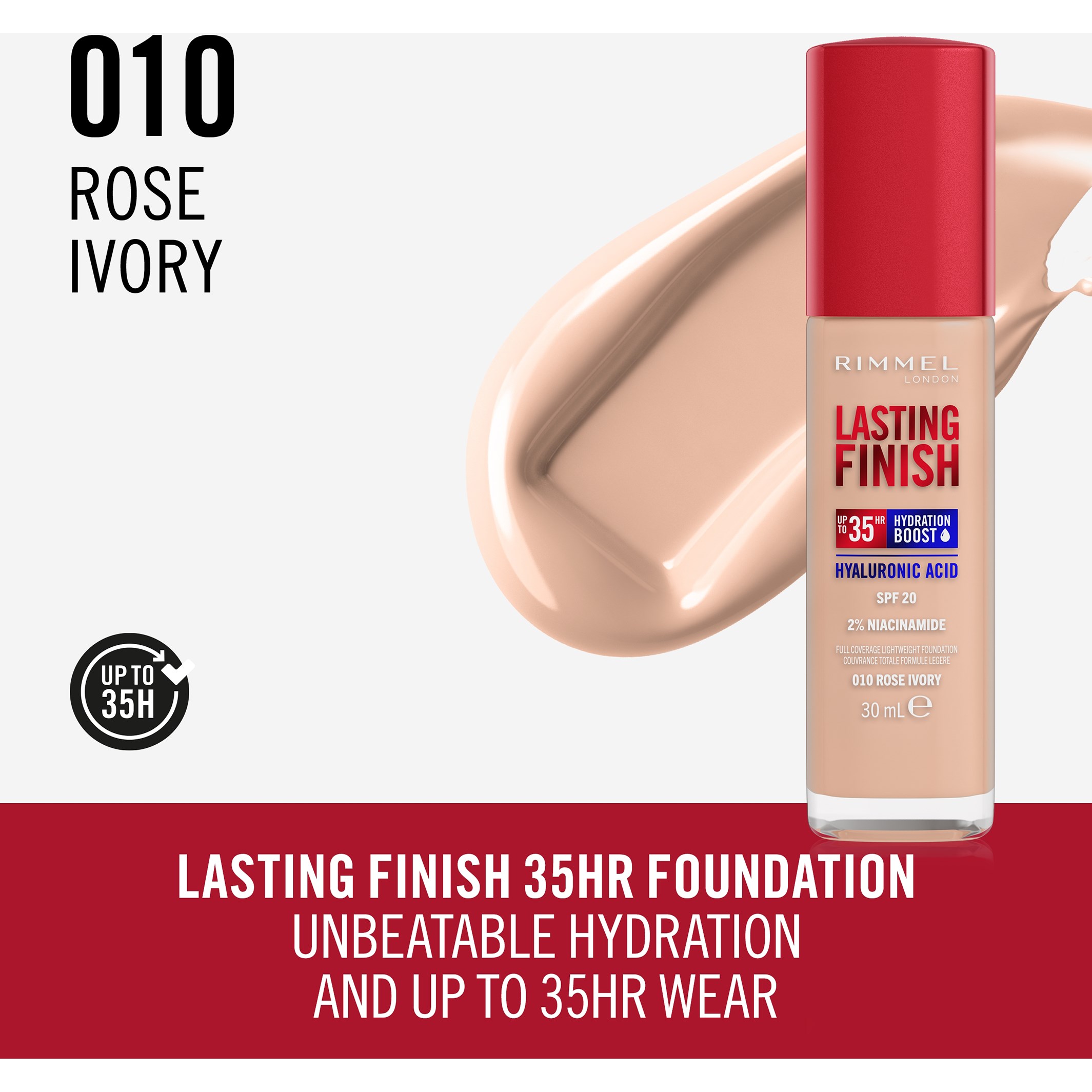Alternativ bild 1 för Rimmel Lasting Finish Full Coverage Foundation 010 Rose Ivory
